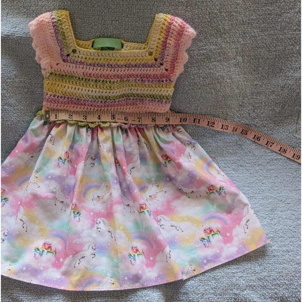 Handmade. Crochet Rainbow Baby yarn w/ Unicorn bottom w/ crochet headband.